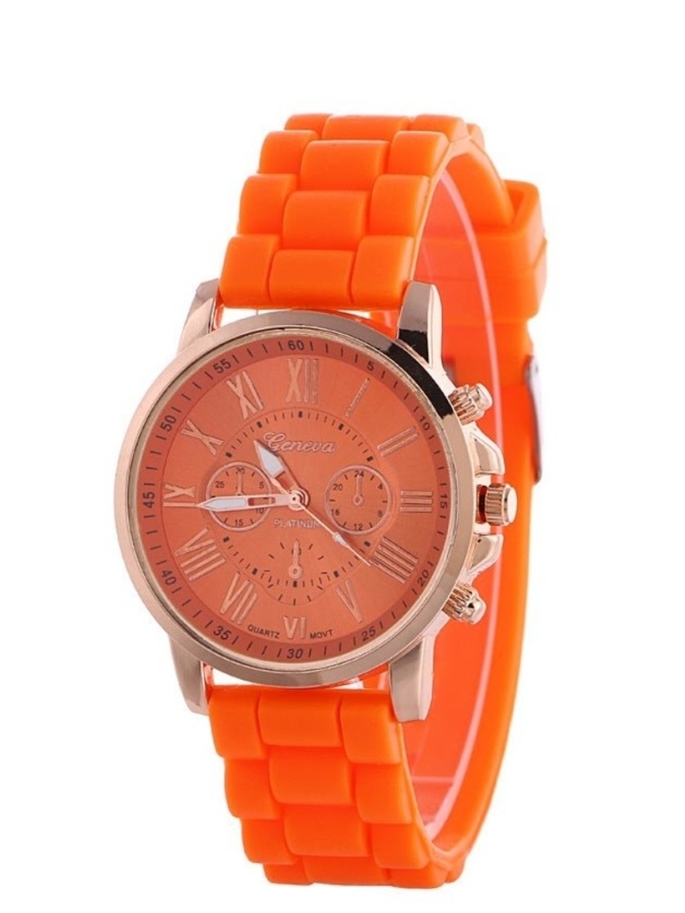 NWOT Geneva Rose Gold Case Watch with Bright Orange Silicone Strap.
